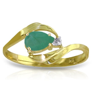 0.51 Carat 14K Solid Yellow Gold Ring Natural Diamond Emerald