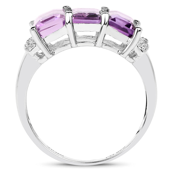 2.99 Carat Genuine Amethyst and White Topaz .925 Sterling Silver Ring