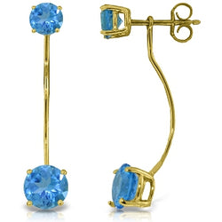 4.3 Carat 14K Solid Yellow Gold Stud Drops Earrings Natural Blue Topaz