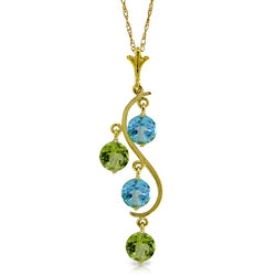 2.3 Carat 14K Solid Yellow Gold Necklace Natural Peridot Blue Topaz