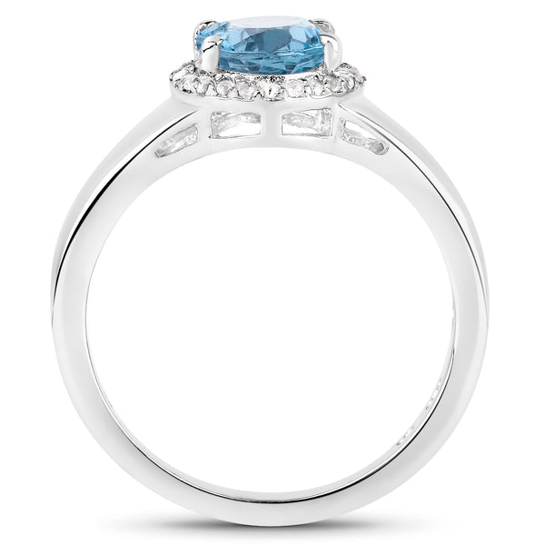 2.13 Carat Genuine London Blue Topaz and White Topaz .925 Sterling Silver Ring