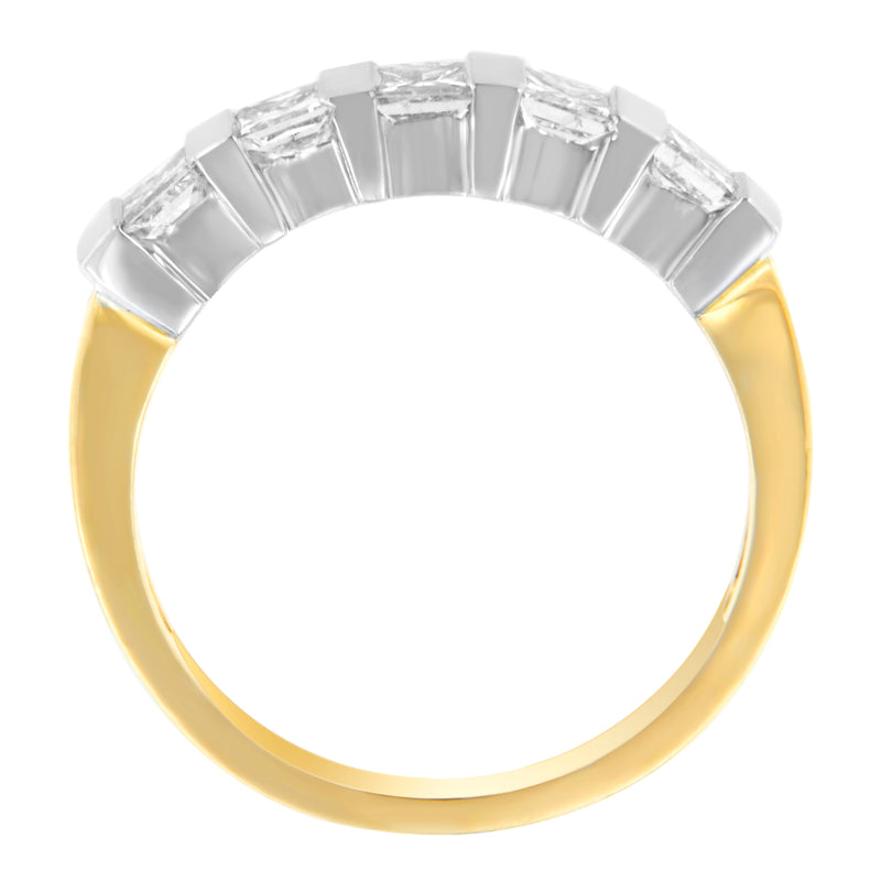 14K Two-Toned Gold 1 1/10 ct TDW 5 Stone Princess Clarity Enhanced Diamond Band Ring (G-HSI2-I1)