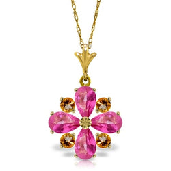 2.43 Carat 14K Solid Yellow Gold Necklace Natural Pink Topaz Citrine