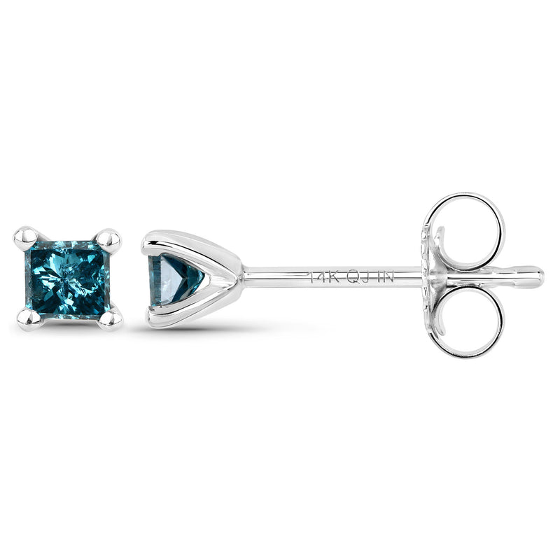 0.58 Carat Genuine Blue Diamond 14K White Gold Earrings (I1-I2)