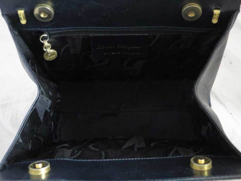 Salvatore Ferragamo Bag Vala Ribbon Navy Leather Handbag Ladies