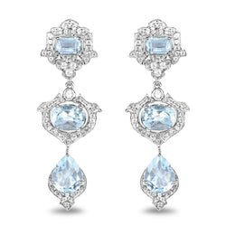 9.07 Carat Genuine Blue Topaz and White Topaz .925 Sterling Silver Earrings