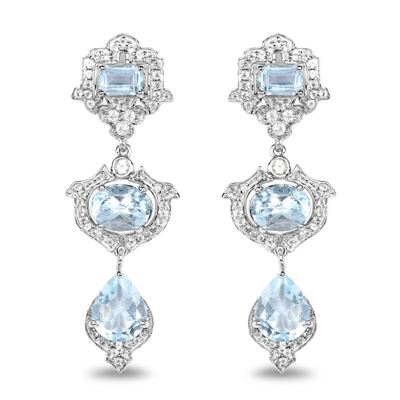 9.07 Carat Genuine Blue Topaz and White Topaz .925 Sterling Silver Earrings