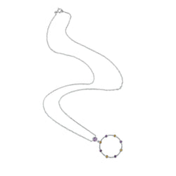 Amethyst Citrine Topaz 925 Sterling Silver Circle Chain Necklace Pendant