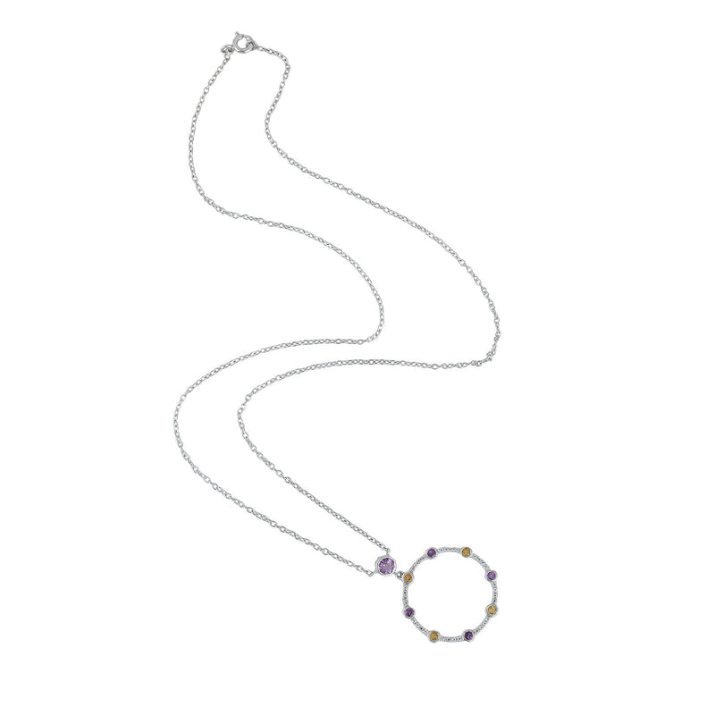 Amethyst Citrine Topaz 925 Sterling Silver Circle Chain Necklace Pendant