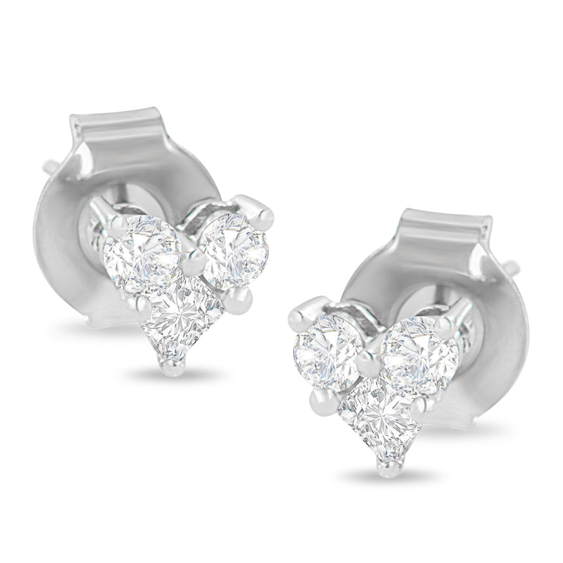 10K White Gold 1/4 cttw Round and Princess-cut Diamond Composite Heart Shape Stud Earring (I-J Color, I1-I2 Clarity)