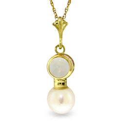 2.59 Carat 14K Solid Yellow Gold Necklace Natural Opal Pearl