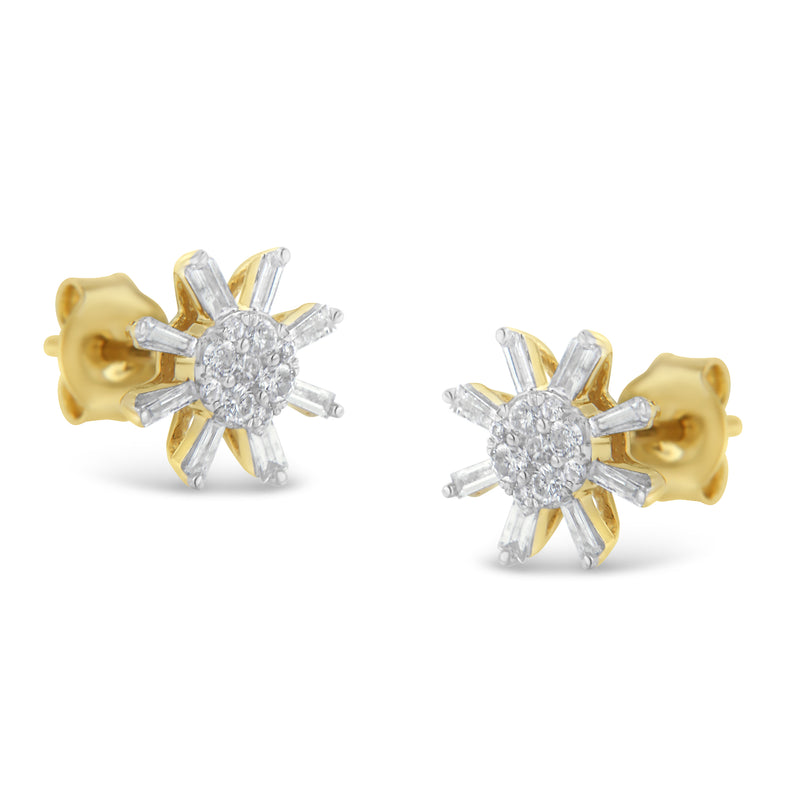 10k Yellow Gold Round and Baguette Diamond Stud Earring (0.50 cttw, H-I Color, I2-I3 Clarity)