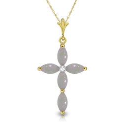 0.69 Carat 14K Solid Yellow Gold Necklace Natural Diamond Opal