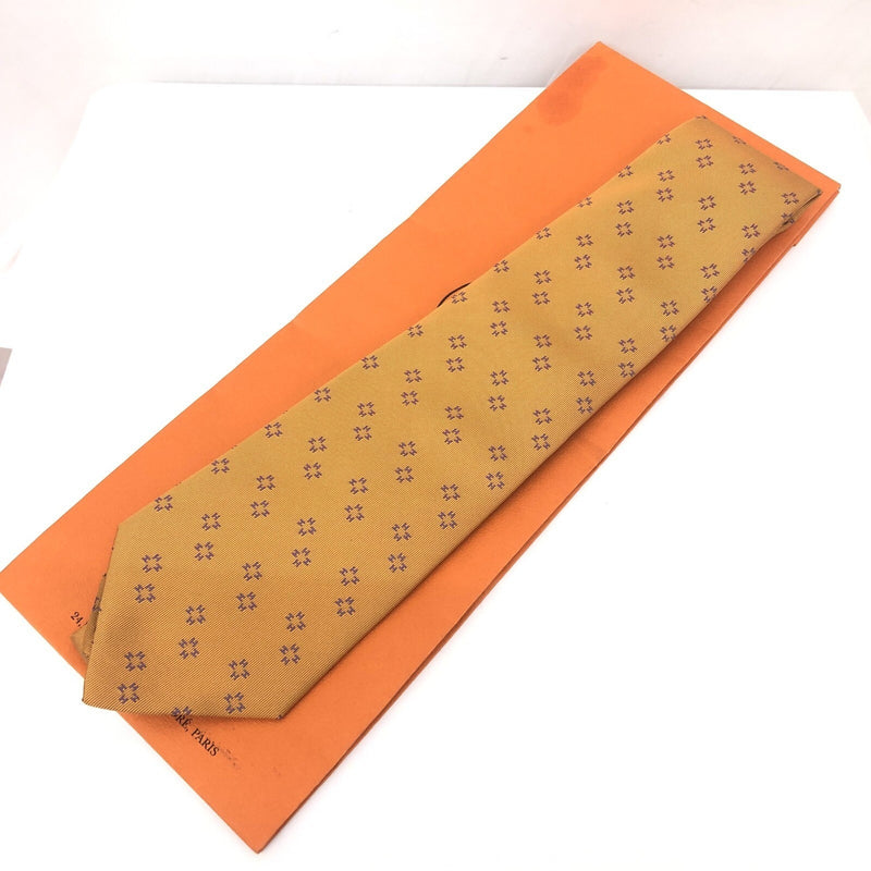 HERMES Hermes Necktie Regular Tie H Flower Motif 759043T Orange Color Purple Silk Mens