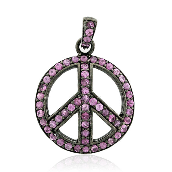0.93ct Pink Sapphire 925 Sterling Silver Peace Sign Pendant Jewelry For Gift
