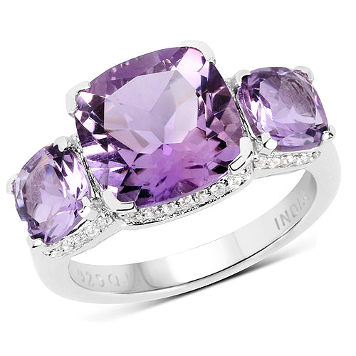 5.85 Carat Genuine Pink Amethyst and White Topaz .925 Sterling Silver Ring