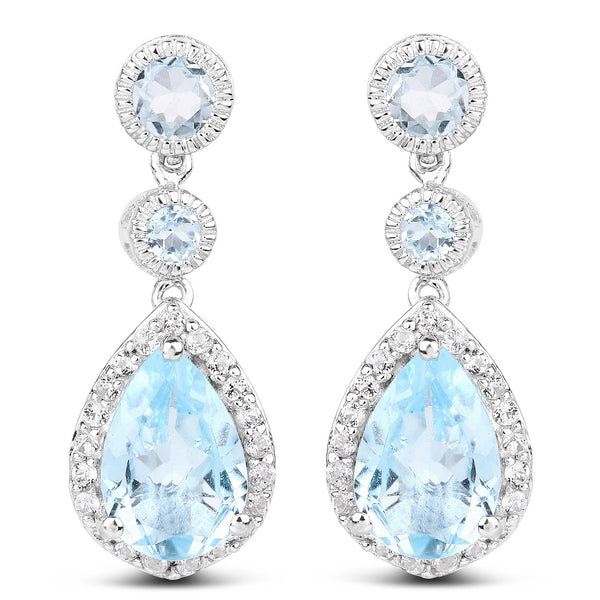 9.46 Carat Genuine Blue Topaz and White Topaz .925 Sterling Silver Earrings