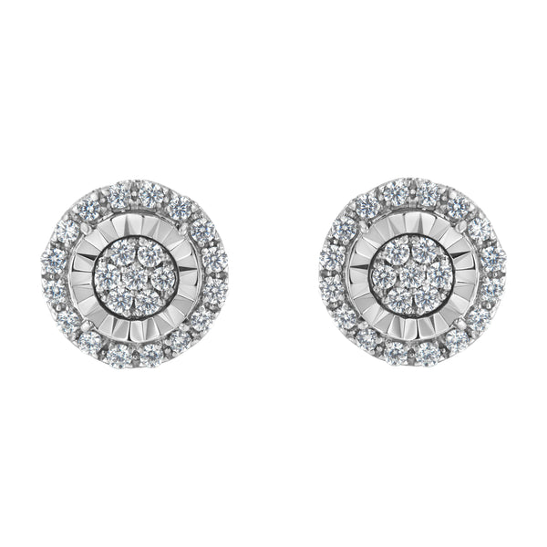 Sterling Silver Diamond Cluster Earrings (1 cttw, I-J Color, I2-I3 Clarity)