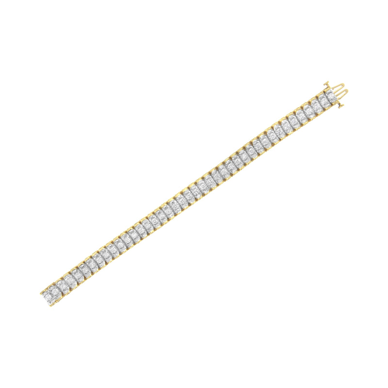 14K Yellow and White Gold 5.0 Cttw Round & Baguette Cut Diamond 7" Reflective Tennis Bracelet (H-I Color, I1-I2 Clarity)