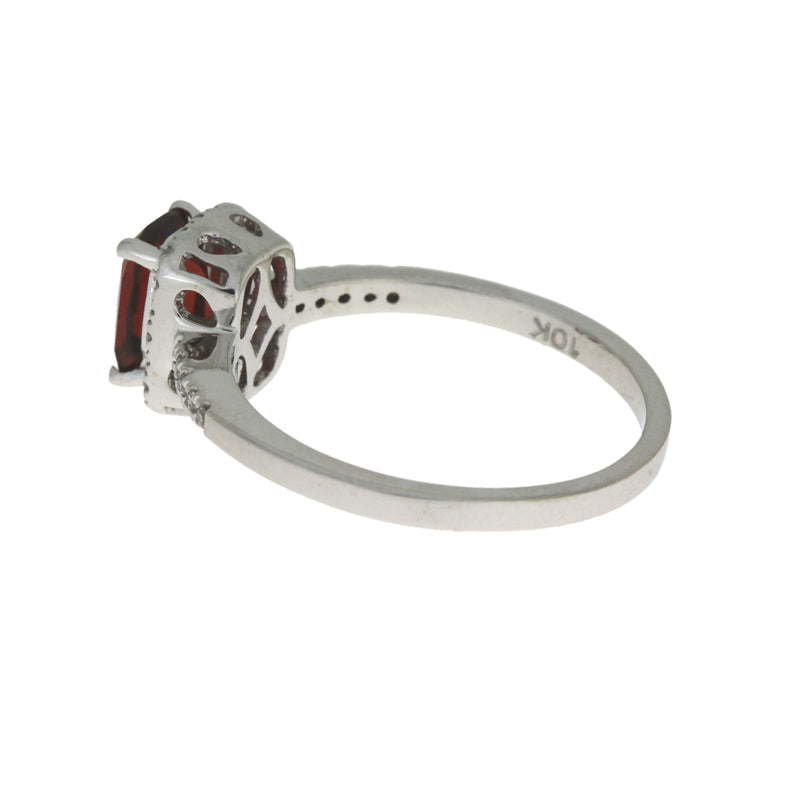 Natural 1.45ct Garnet Diamond Ring 10KT White Gold