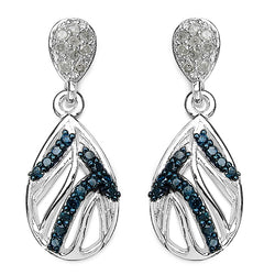 0.49 Carat Genuine Blue Diamond & White Diamond .925 Sterling Silver Earrings