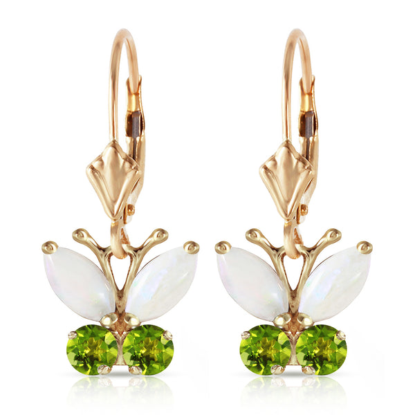 1.39 Carat 14K Solid Yellow Gold Butterfly Earrings Opal Peridot