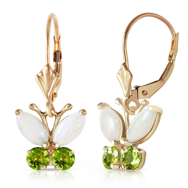 1.39 Carat 14K Solid Yellow Gold Butterfly Earrings Opal Peridot