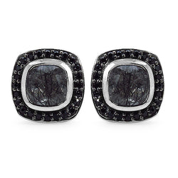 1.88 Carat Genuine Black Rutile & Black Spinel .925 Sterling Silver Earrings