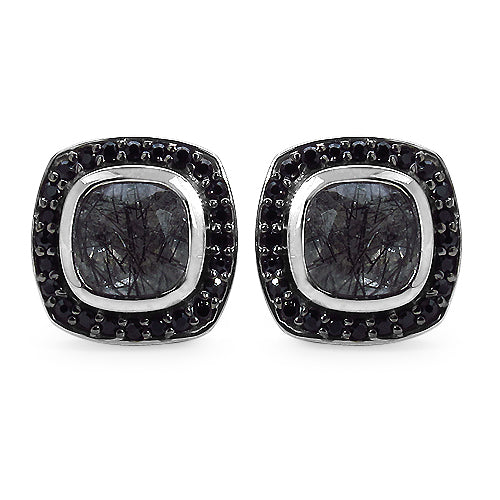 1.88 Carat Genuine Black Rutile & Black Spinel .925 Sterling Silver Earrings