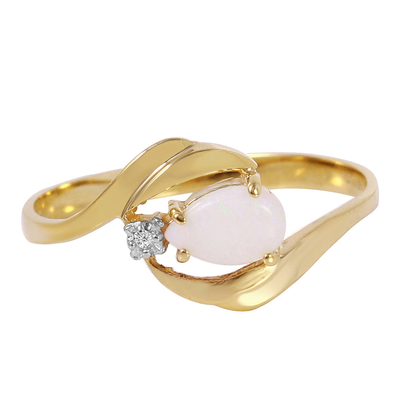 Ethereal Opal Radiance 14K Solid Yellow Gold Ring with Natural Diamond