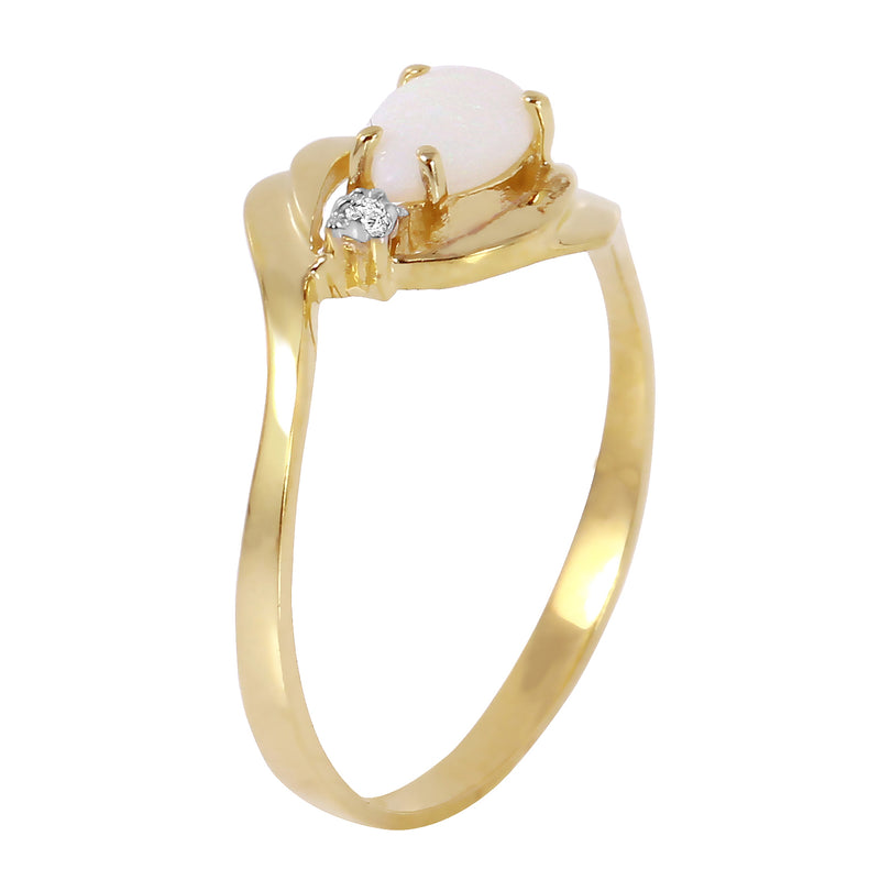 Ethereal Opal Radiance 14K Solid Yellow Gold Ring with Natural Diamond