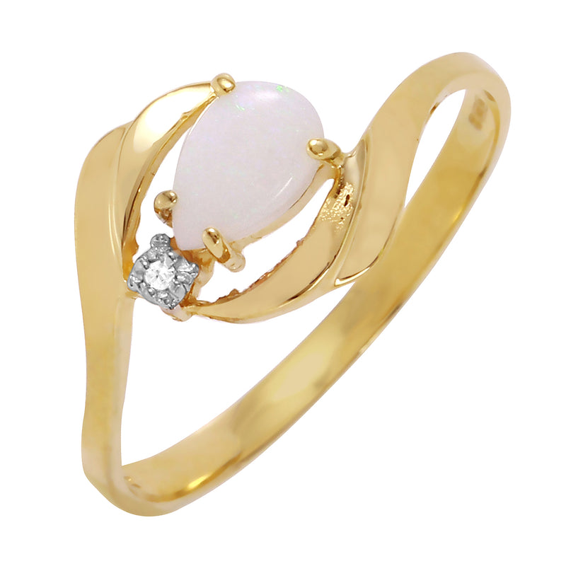 Ethereal Opal Radiance 14K Solid Yellow Gold Ring with Natural Diamond