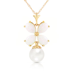3 Carat 14K Solid Yellow Gold Deco Blanc Opal Pearl Necklace