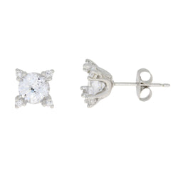 Genuine Cubic Zirconium Stud Earrings Sterling Silver