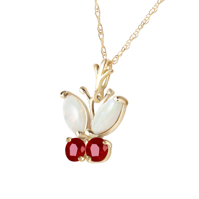 0.7 Carat 14K Solid Yellow Gold Butterfly Necklace Opal Ruby
