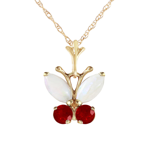 0.7 Carat 14K Solid Yellow Gold Butterfly Necklace Opal Ruby