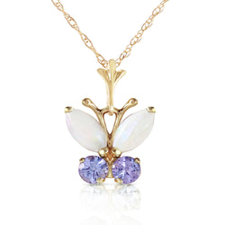 0.7 Carat 14K Solid Yellow Gold Butterfly Necklace Opal Tanzanite