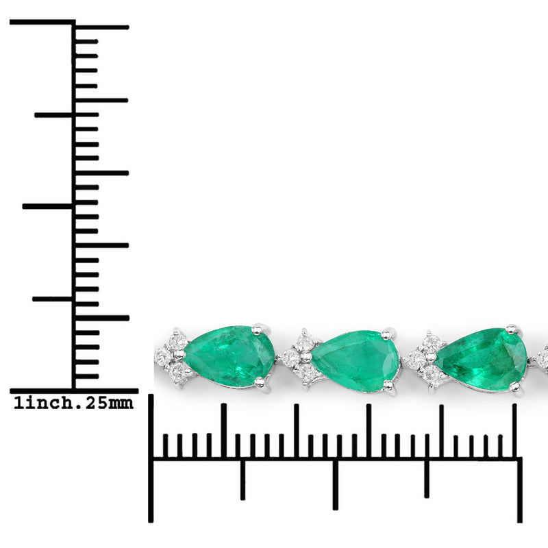 8.23 Carat Genuine Zambian Emerald and White Diamond 14K White Gold Bracelet