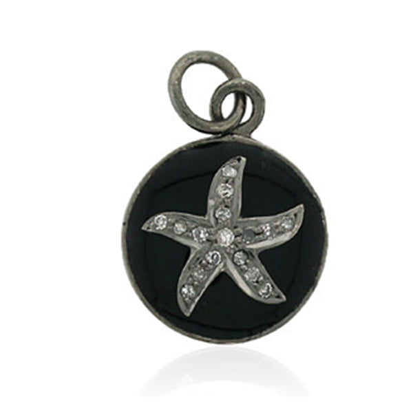 925 Sterling Silver Pave Diamond Star Pendant Handmade Vintage Enamel Jewelry