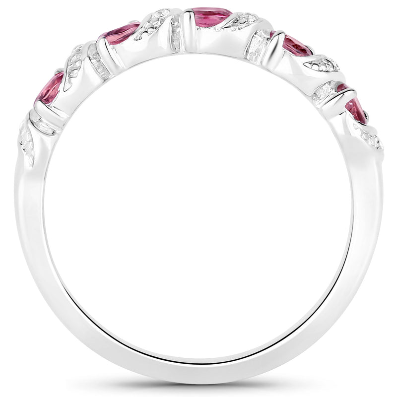 0.64 Carat Genuine Pink Tourmaline and White Topaz .925 Sterling Silver Ring