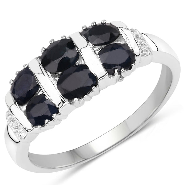 1.33 Carat Genuine Black Sapphire and White Topaz .925 Sterling Silver Ring