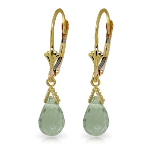 5 Carat 14K Solid Yellow Gold Lifelong Green Amethyst Earrings