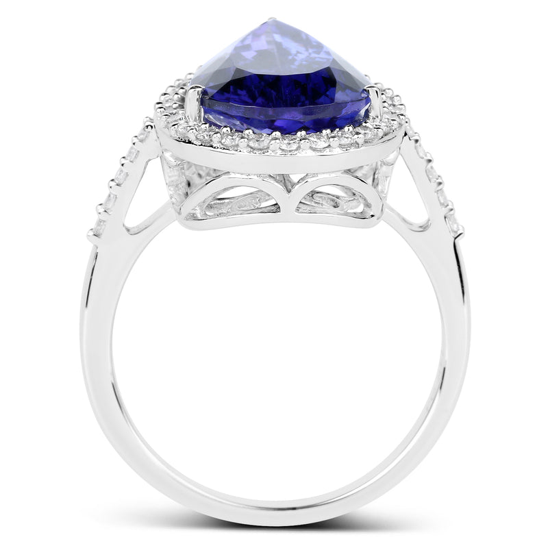 14K White Gold 6.74 Carat Genuine Tanzanite and White Diamond Ring