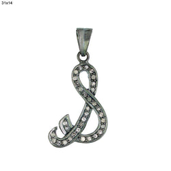 Natural Diamond Pendant Initial "S" 925 Sterling Silver Jewelry