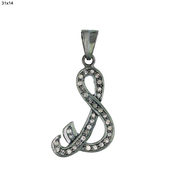 Natural Diamond Pendant Initial "S" 925 Sterling Silver Jewelry
