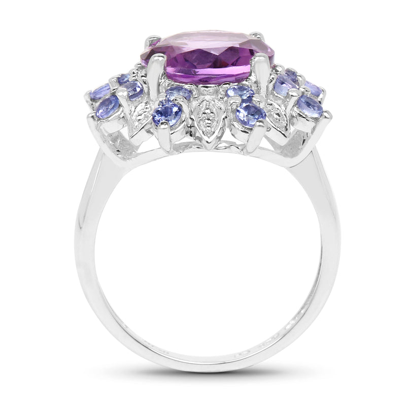 4.06 Carat Genuine Amethyst & Tanzanite .925 Sterling Silver Ring