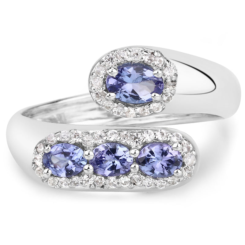 1.02 Carat Genuine Tanzanite and White Zircon .925 Sterling Silver Ring