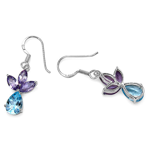 6.90 ct. t.w. Blue Topaz and Amethyst Earrings in Sterling Silver