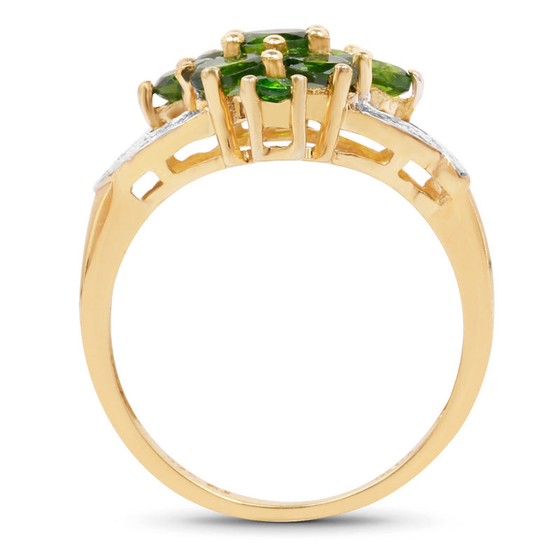 14K Yellow Gold Plated 1.26 Carat Genuine Chrome Diopside .925 Sterling Silver Ring