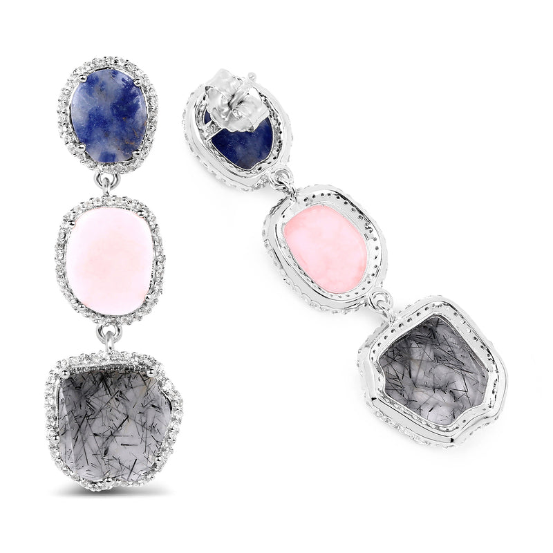 11.08 Carat Genuine Multi Stone .925 Sterling Silver Earrings